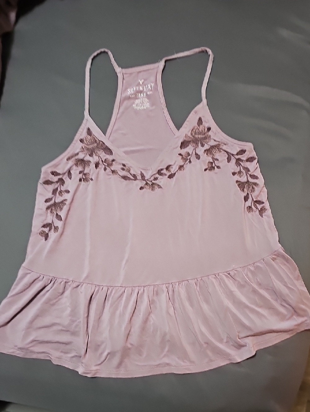 American Eagle Outfitters Dusty Pink Embroidered Ruffle Tank